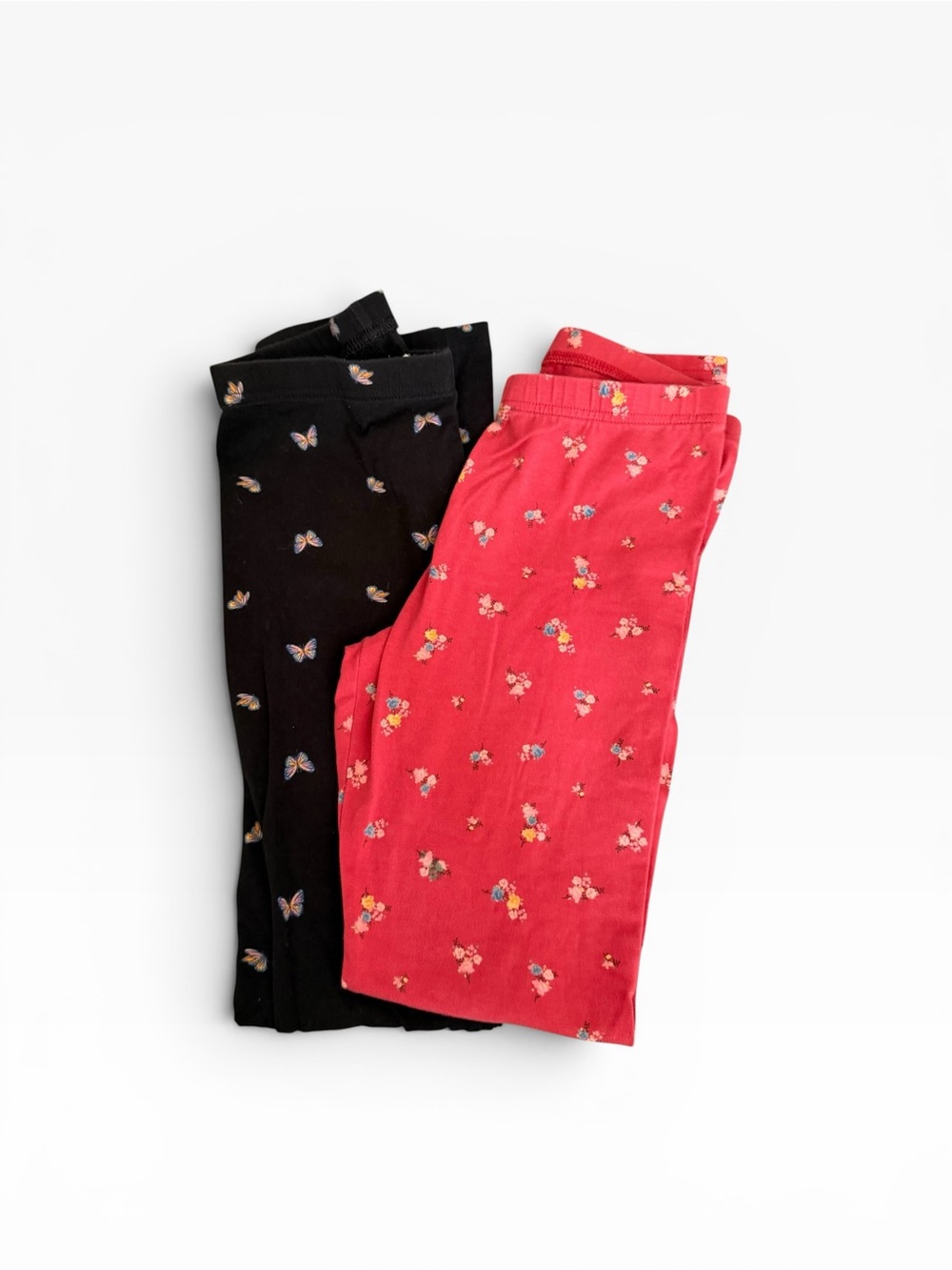 Kids Floral & Butterfly leggings- Black and pink pair